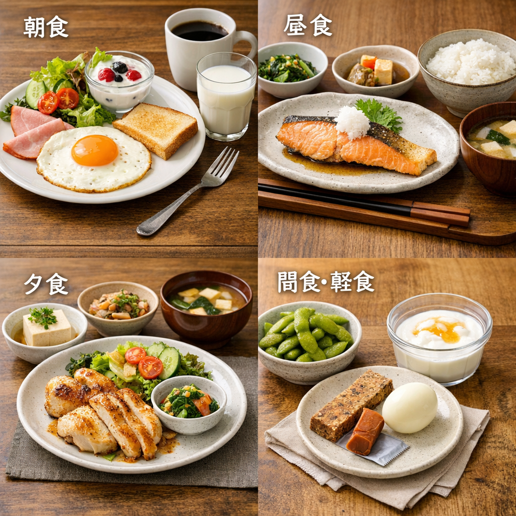 食事の時間帯別にたんぱく質食品を取り入れる例